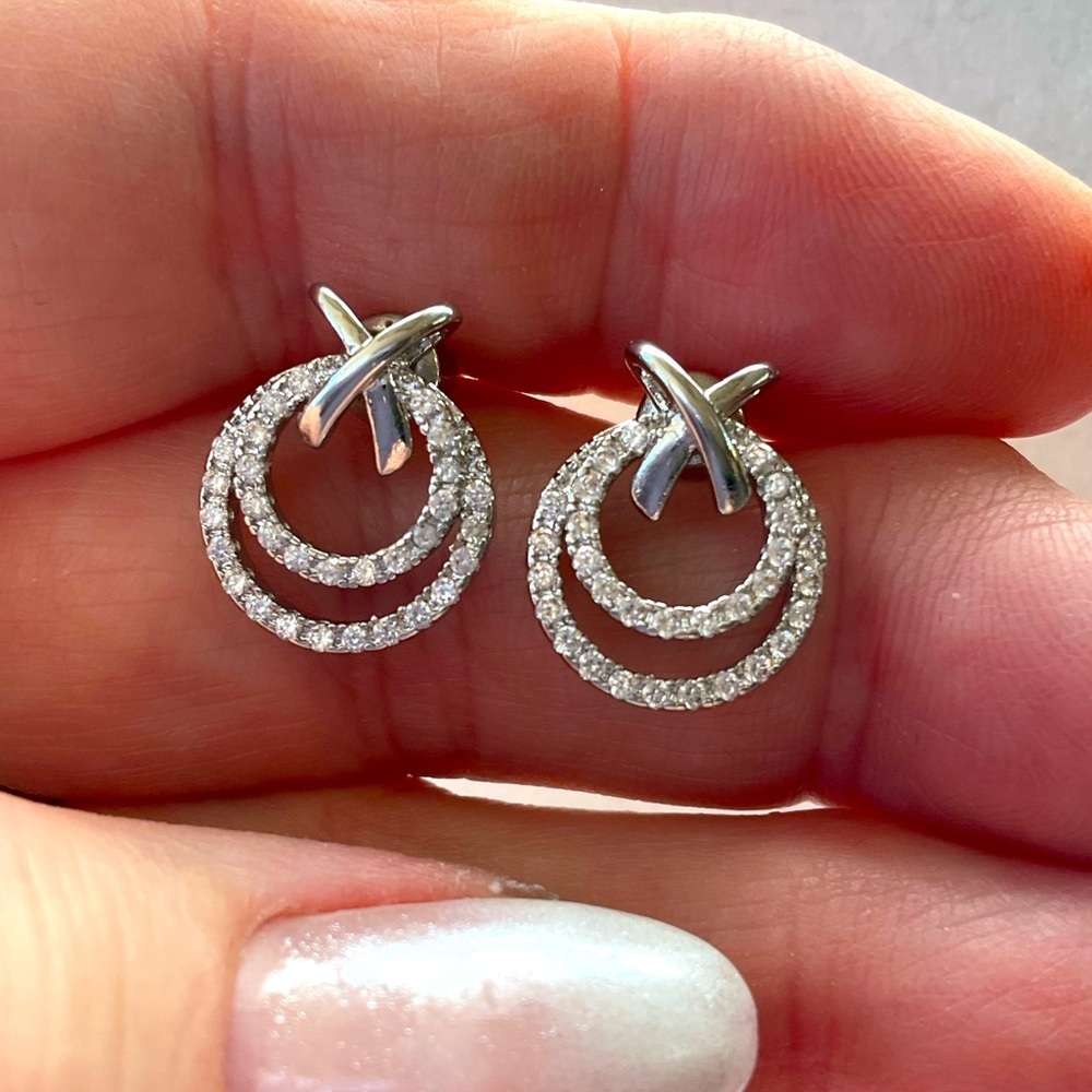 Sterling Silver 1.5 carat Moissanite Double Circle Stud Earrings - Picture 1 of 12